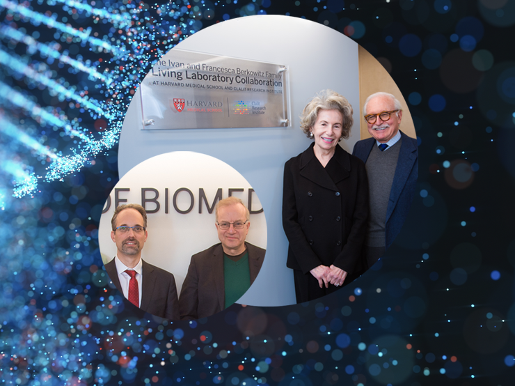 collage of abstract DNA image with photos of (L-R) Ran Balicer, Isaac Kohane, Francesca Berkowitz, Ivan Berkowitz