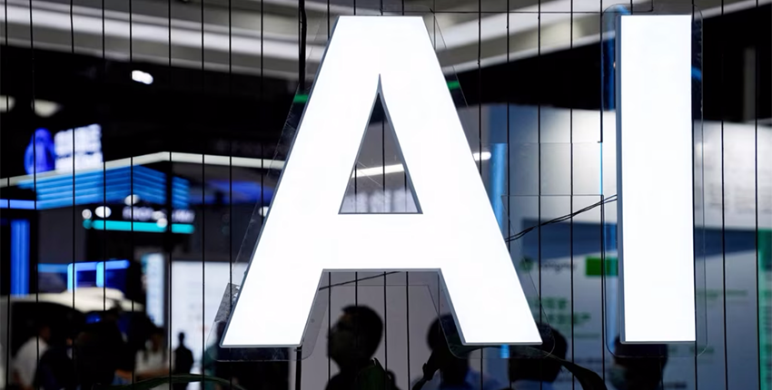 An AI sign is displayed at the World Artificial Intelligence Conference in Shanghai, China, on July 6, 2023.