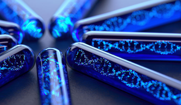 Illustration of a group of test tubes with DNA strands inside them