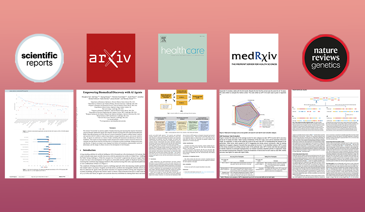 Journal logos and article first page images for five featured publications